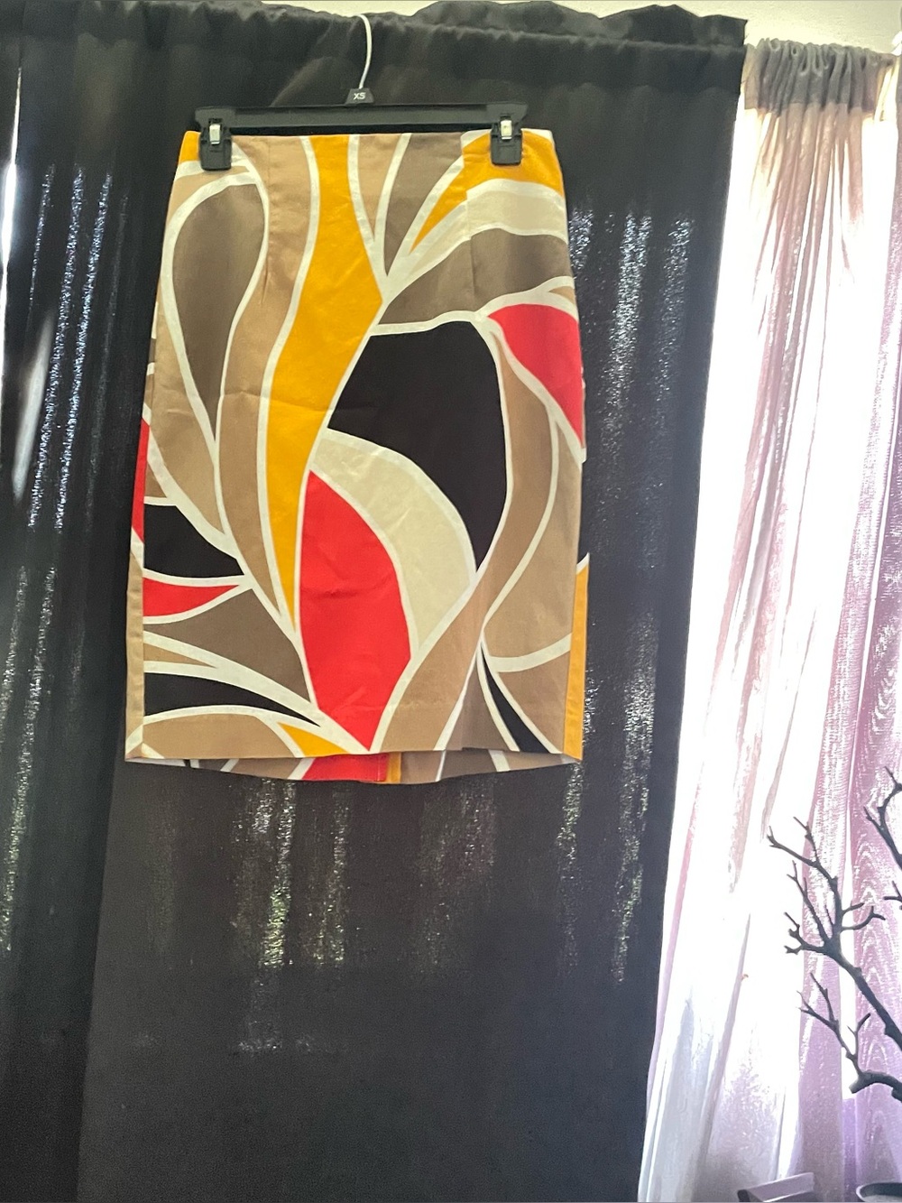 Abstract Multicolor Panel Mini Skirt in Red, Yellow, Brown and Black